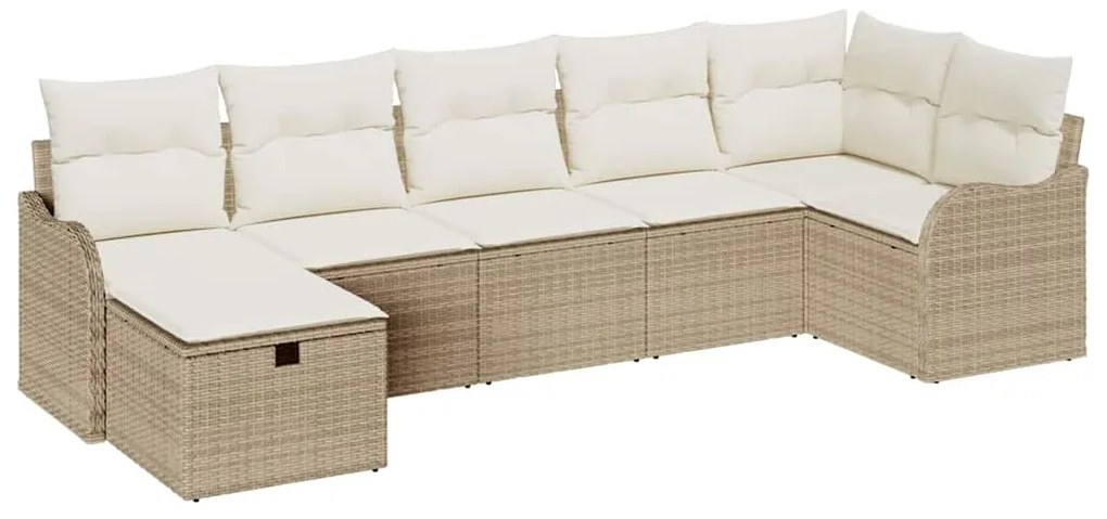 vidaXL Σετ Καναπέ Κήπου με μαξιλάρι 7 pcs Μπεζ Πολυ ράταν