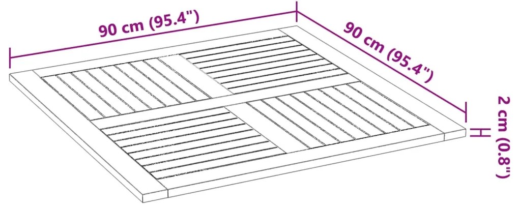 Επιφάνεια Τραπεζιού Τετράγωνη 90x90x2,2 εκ. Μασίφ Ξύλο Ακακίας - Καφέ