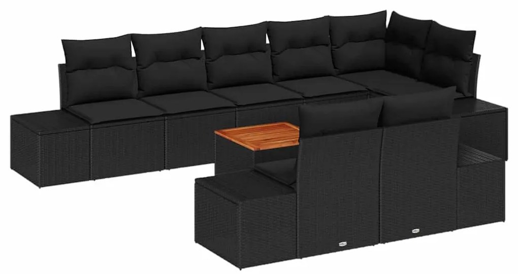 vidaXL Σετ Καναπέ Κήπου με μαξιλάρι 9 pcs Μαύρο Πολυ ράταν