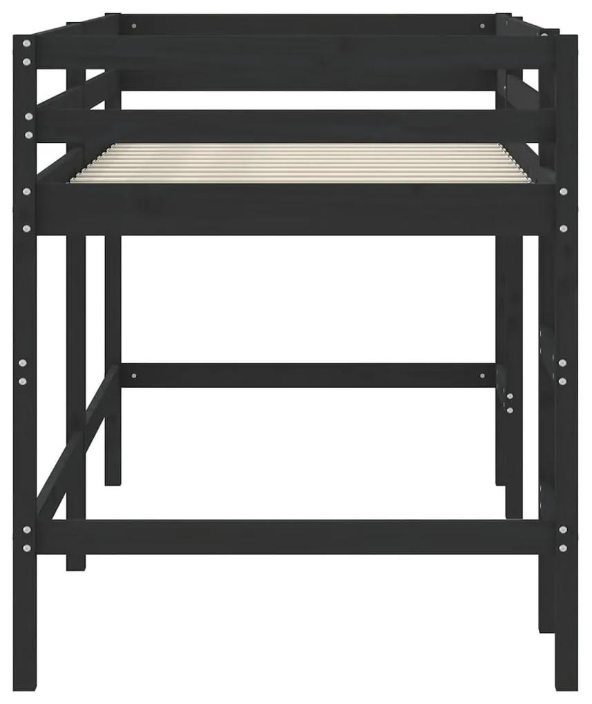 Κρεβάτι Παιδικό Υπερ. Σκάλα Μαύρη 90x200 εκ. Μασίφ Ξύλο Πεύκου - Μαύρο
