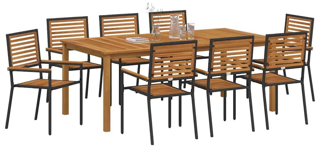 vidaXL Σέτ φαγητού για κήπο 9 pcs Μαύρο Στερεό Ξύλο Ακακίας