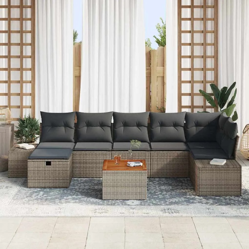 vidaXL Σετ Καναπέ Κήπου με μαξιλάρι 8 pcs Γκρι Πολυ ράταν