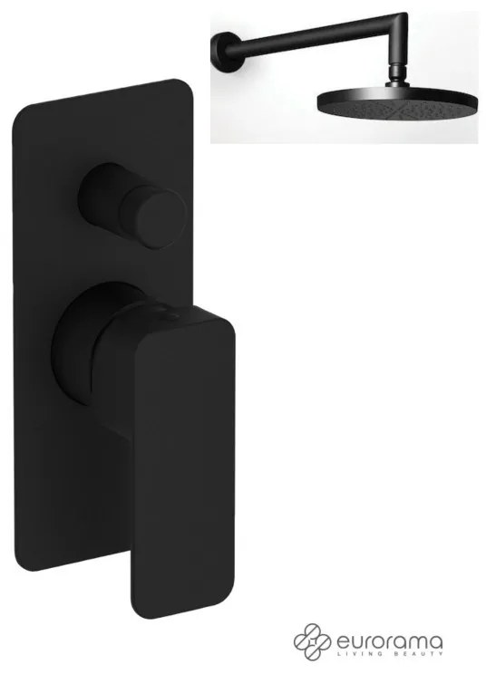 Eurorama Quadra Black Matt Ανακλινόμενη κεφαλή Ø20εκ.+Μίκτης εντοιχισμού 2 εξόδων με εκτροπέα 144030SL-400