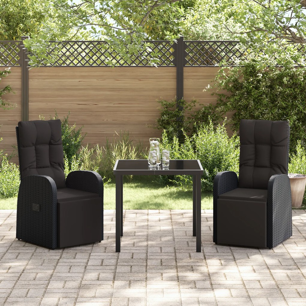 vidaXL Καρέκλες Κήπου με Ανάκλιση 3 pcs Μαύρο 80 x 80 x 73 εκ