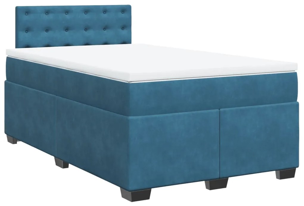 vidaXL Κρεβάτι Boxspring με Στρώμα Μπλε 120x190 εκ. Βελούδινο