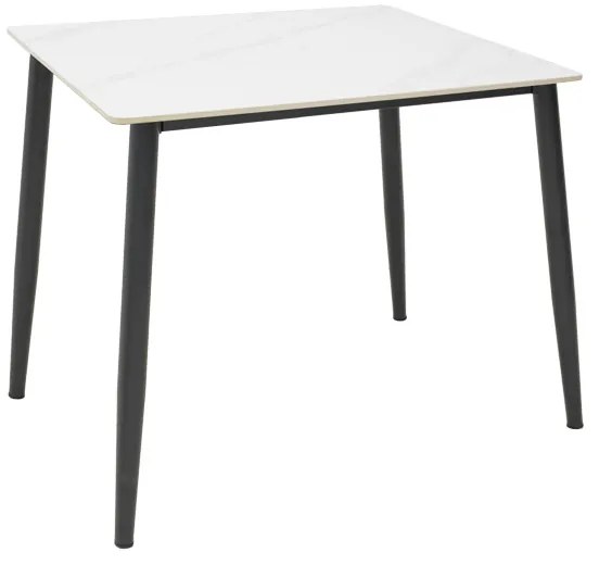 Τραπέζι Gustas pakoworld λευκό μαρμάρου sintered stone-μαύρο μέταλλο 80x80x76εκ