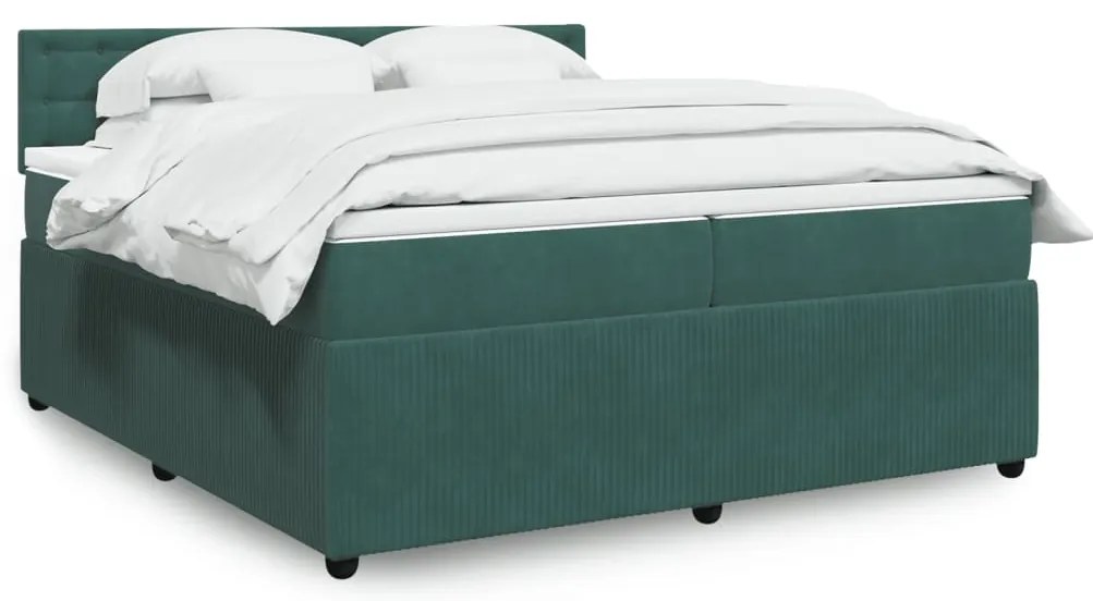 vidaXL Κρεβάτι Boxspring με Στρώμα Σκούρο Πράσινο 200x200εκ. Βελούδινο