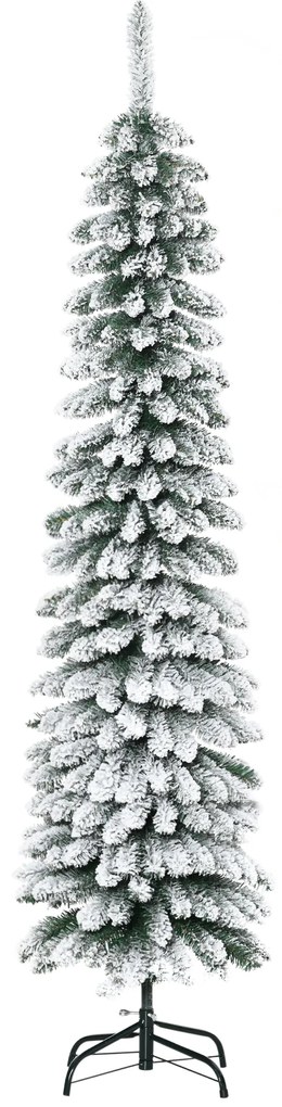 HOMCOM Τεχνητό Χριστουγεννιάτικο Δέντρο, Χιονισμένο, Λεπτό σχέδιο, Πυράντοχο, 180 cm, Πράσινο/Λευκό