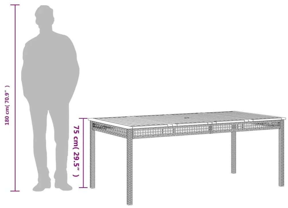 Τραπέζι Κήπου Μαύρο 180x90x75 εκ. Συνθετικό Ρατάν/Ξύλο Ακακίας - Μαύρο