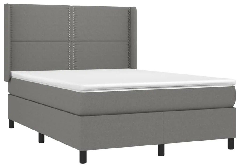 vidaXL Κρεβάτι Boxspring με Στρώμα &amp; LED Σκ.Γκρι 140x190εκ. Υφασμάτινο