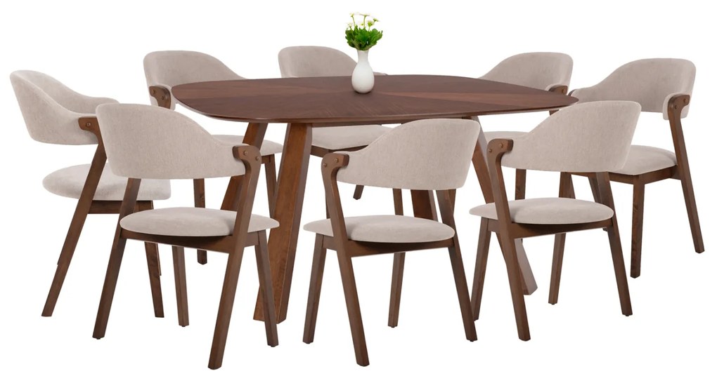 ΣΕΤ ΤΡΑΠΕΖΑΡΙΑΣ 9ΤΜΧ RIDER HM21341 ΤΡΑΠΕΖΙ ΑΠΟ MDF--ΚΑΡΕΚΛΕΣ RUBBERWOOD & ΥΦΑΣΜΑ