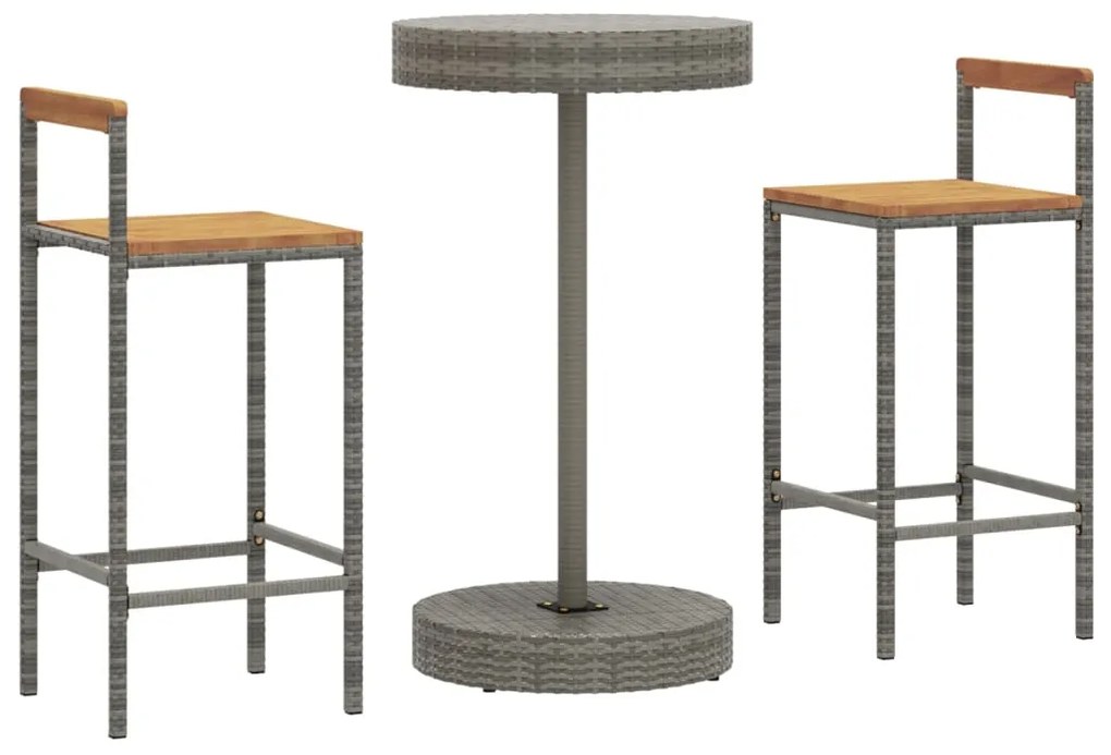 vidaXL Σετ Μπαρ Κήπου 3 Τεμαχίων Γκρι Συνθ. Ρατάν &amp; Μασίφ Ξύλο Ακακίας