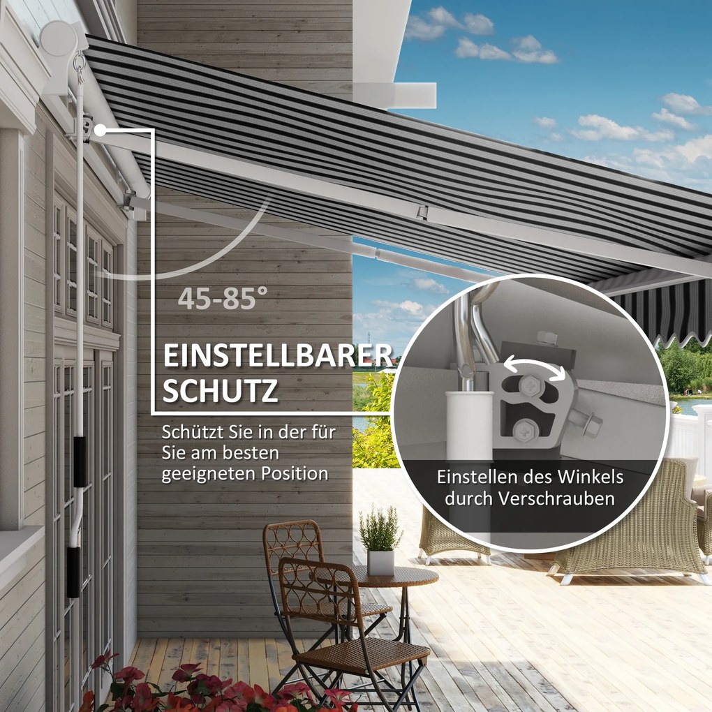 Τέντα Outsunny, Αντηλιακή, Αναδιπλούμενη, με Μανιβέλα, Μεταλλικό Πλαίσιο, Πολυεστέρας, Μπλε+Λευκό, 3,95 x 2,45 x 3,50 m