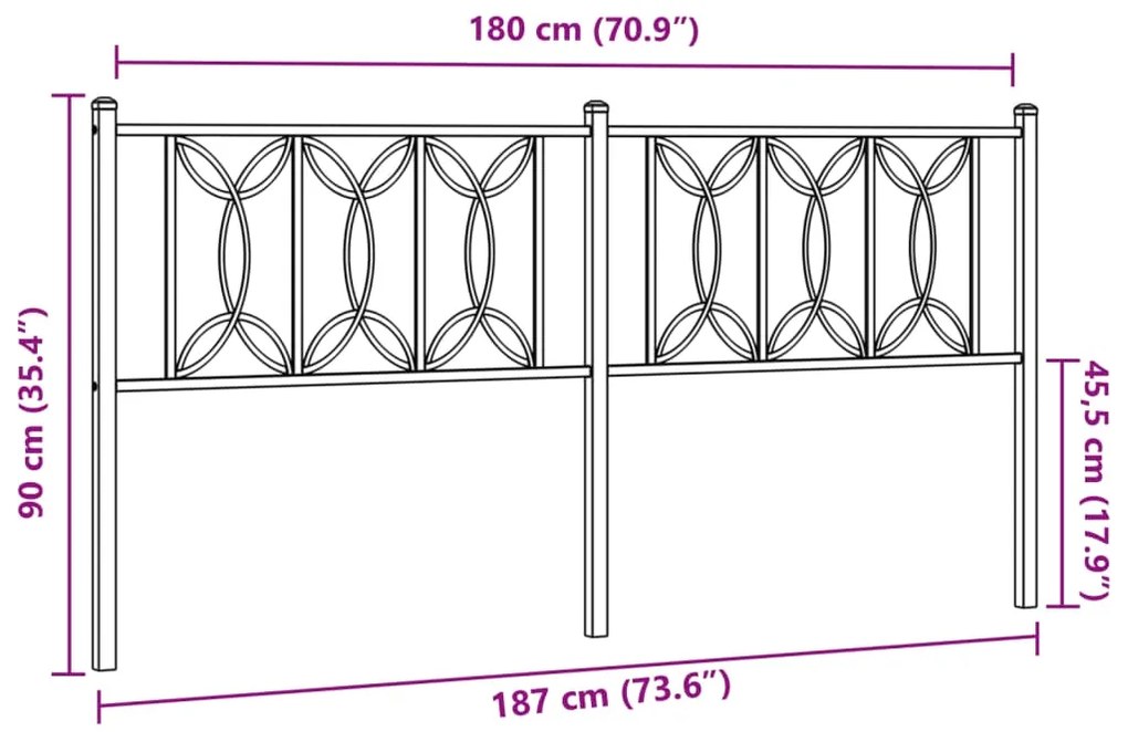 vidaXL Κεφαλάρι Μαύρο 180 εκ. Μεταλλικό