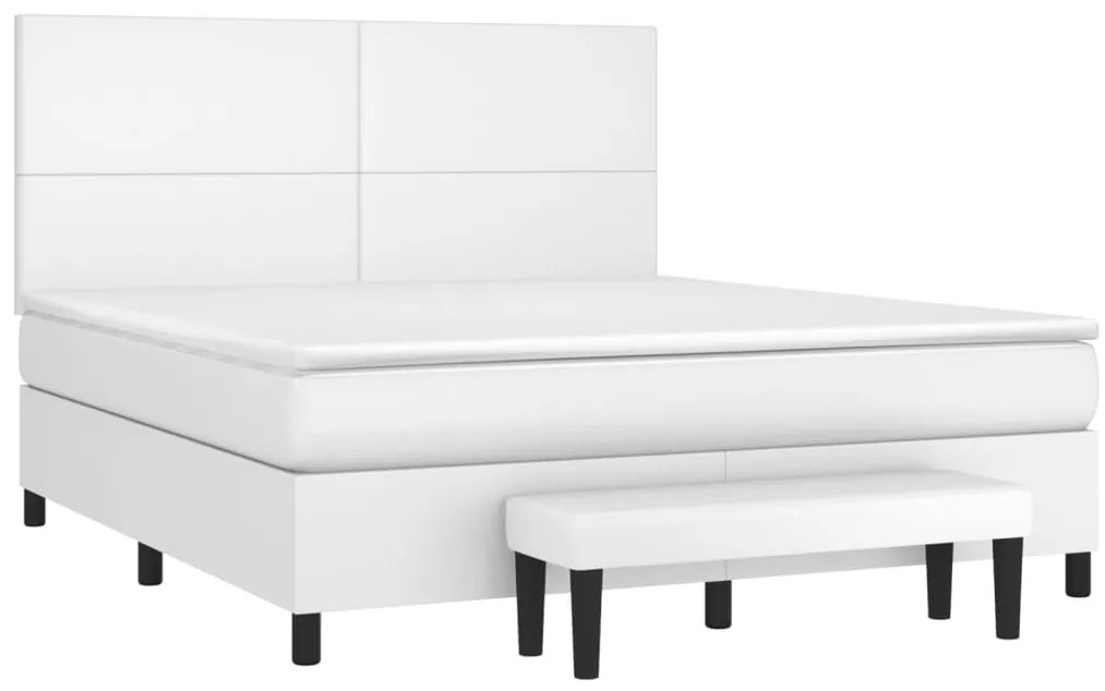 vidaXL Κρεβάτι Boxspring με Στρώμα Λευκό 160x200εκ.από Συνθετικό Δέρμα