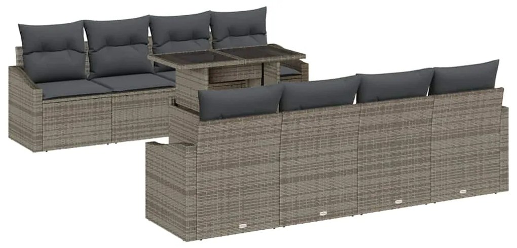 vidaXL Σετ Καναπέ Κήπου με αποθήκευση 9 pcs Γκρι Πολυ ράταν