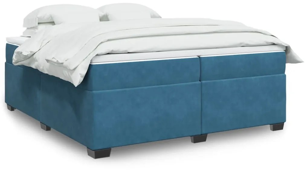 vidaXL Κρεβάτι Boxspring με Στρώμα Σκούρο Μπλε 200x200 εκ. Βελούδινο