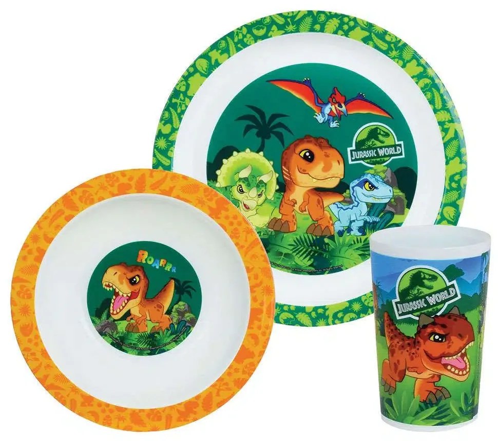 Σερβίτσιο Φαγητού Παιδικό (Σετ 3Τμχ) Jurassic World 006066 Green-Orange Ango Polypropylene