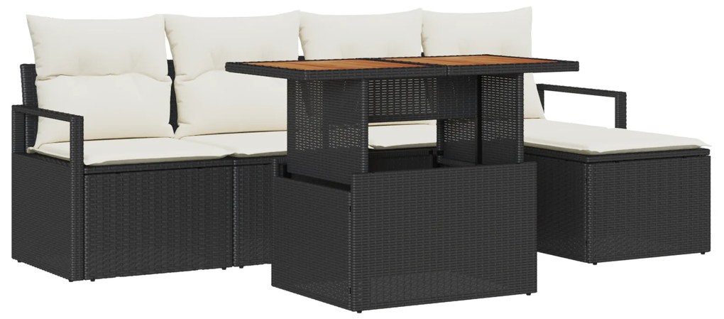 vidaXL Σετ Σοφίτας Κήπου με μαξιλάρι 6 pcs Μαύρο και Κρέμα Μεσαίο