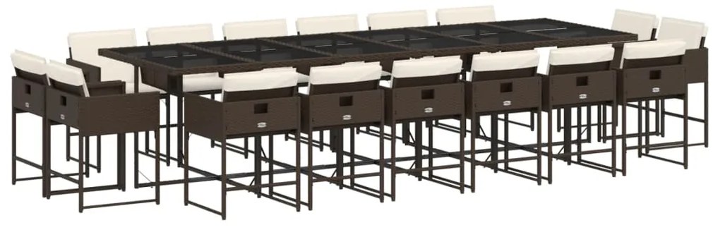 vidaXL Σετ Τραπεζαρίας Κήπου 17 τεμ Καφέ από Συνθ. Ρατάν με Μαξιλάρια