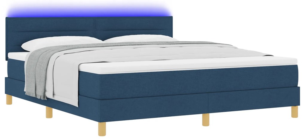 vidaXL Κρεβάτι Box Spring με Στρώμα & LED Μπλε 180x200 εκ Ύφασμα