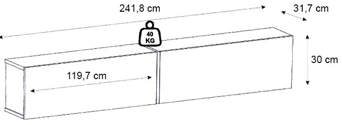 Έπιπλο τηλεόρασης επιτοίχιο Espanse Megapap χρώμα sapphire oak 241,8x31,7x30εκ.