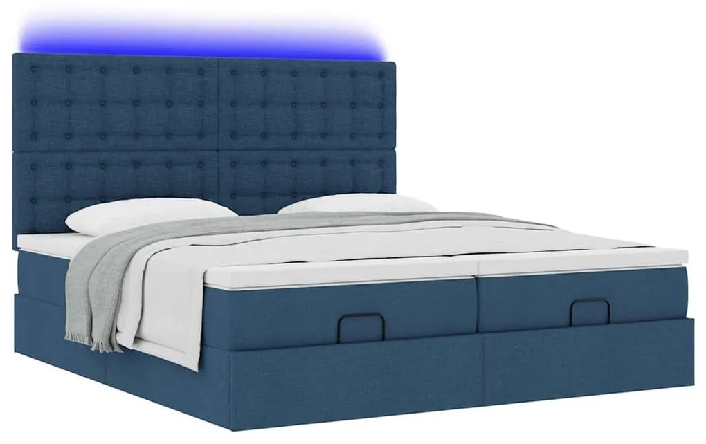 vidaXL Οθωμανικό κρεβάτι με στρώματα & LEDs Μπλε 200x200cm ύφασμα