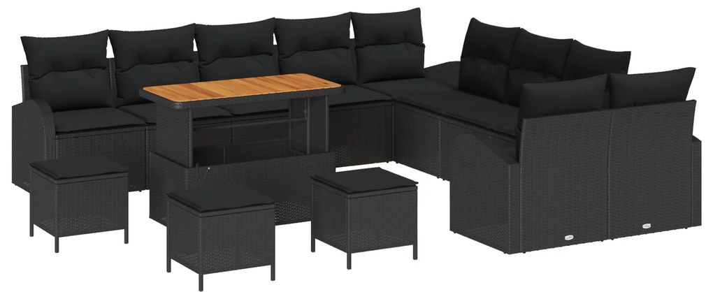 vidaXL Set Καναπέ Κήπου  14 Τεμαχίων με Μάξιλα Μαύρο Συνθετικό Ρατάν Ακακία