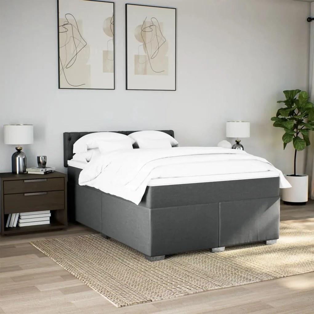 vidaXL Κρεβάτι Boxspring με Στρώμα Σκούρο Γκρι 140x200 εκ Υφασμάτινο