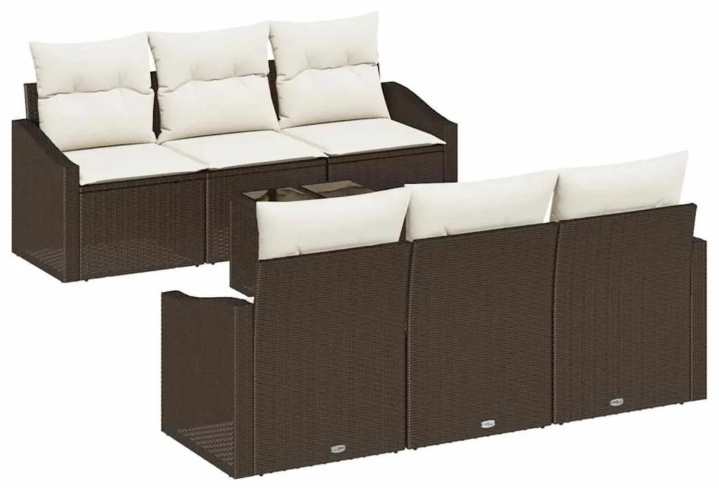 vidaXL Σετ Καναπέ Κήπου με μαξιλάρι 7 pcs Καφέ, Κρέμα 55 x 55 x 37 εκ