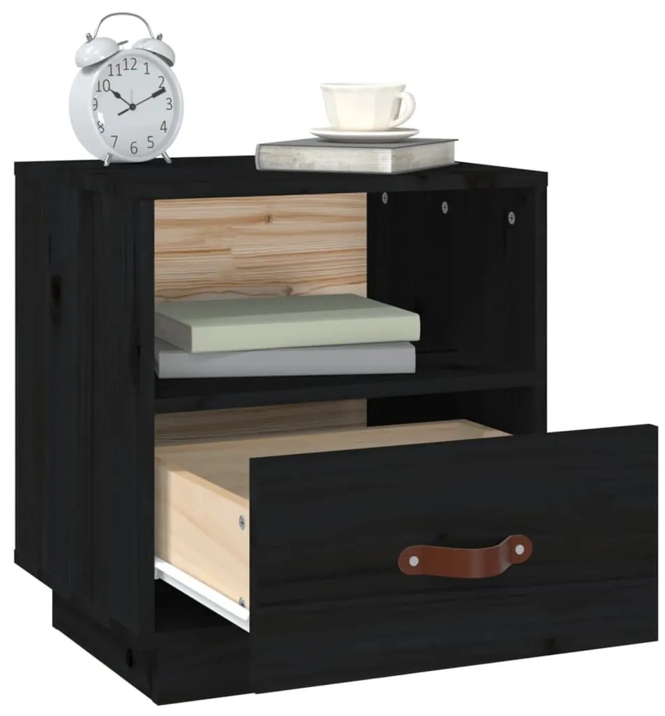 vidaXL Κομοδίνο Μαύρο 40x34x45 εκ. από Μασίφ Ξύλο Πεύκου