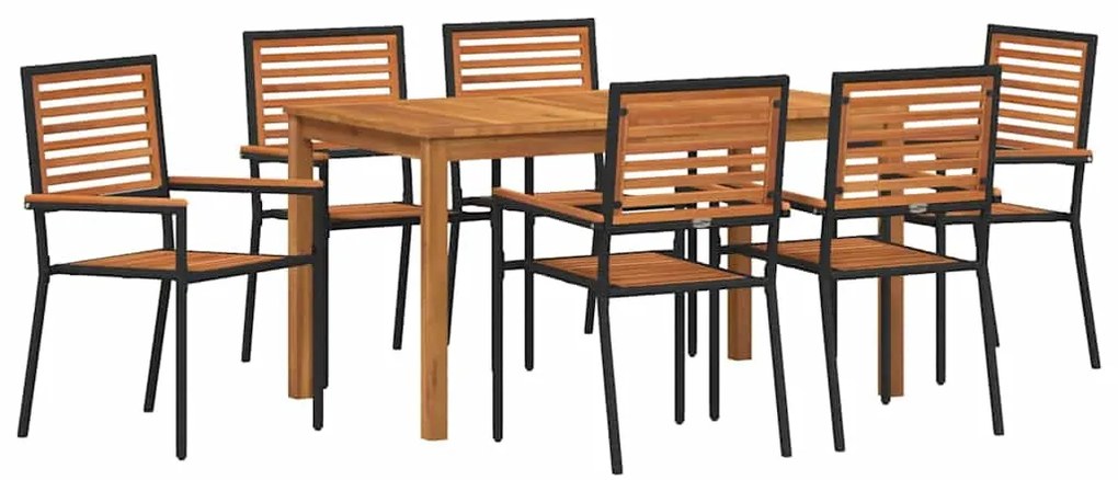 vidaXL Σέτ φαγητού για κήπο 7 pcs Μαύρο Πολυ ράταν
