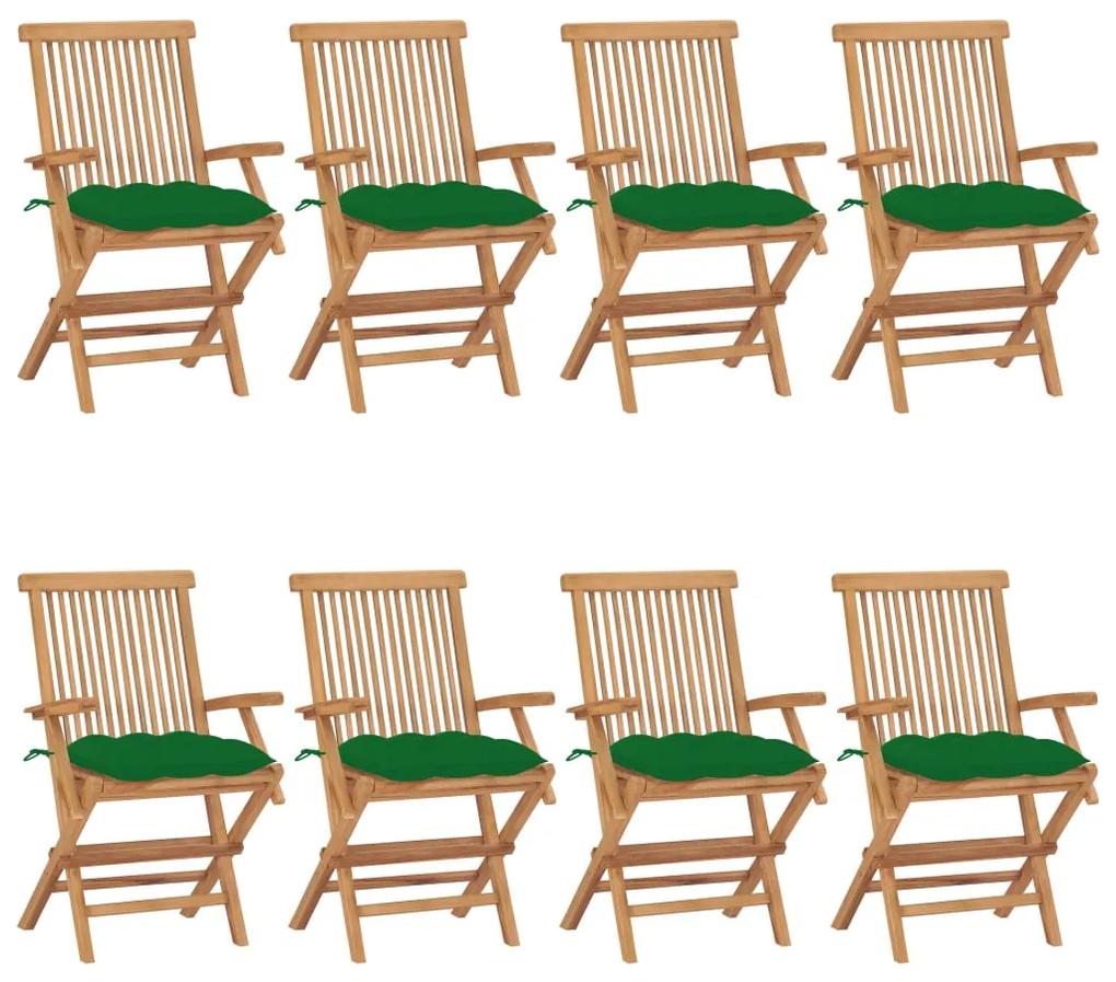 3072909 vidaXL Καρέκλες Κήπου 8 τεμ. Μασίφ Ξύλο Teak με Πράσινα Μαξιλάρια Πράσινο, 1 Τεμάχιο