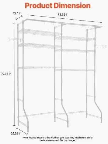 VEVOR Over Washer and Dryer Storage Shelf Two Row 6 Tiers Washer Rack White
