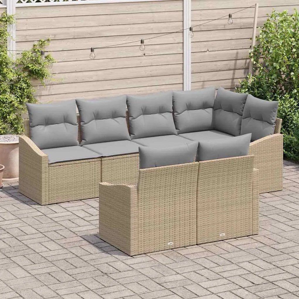 vidaXL Σετ Καναπέ Κήπου 7 pcs Μπεζ Πολυ ράταν