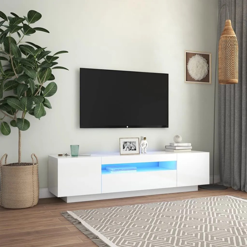 Έπιπλο Τηλεόρασης με LED Γυαλιστερό Άσπρο 160x35x40 εκ. - Λευκό