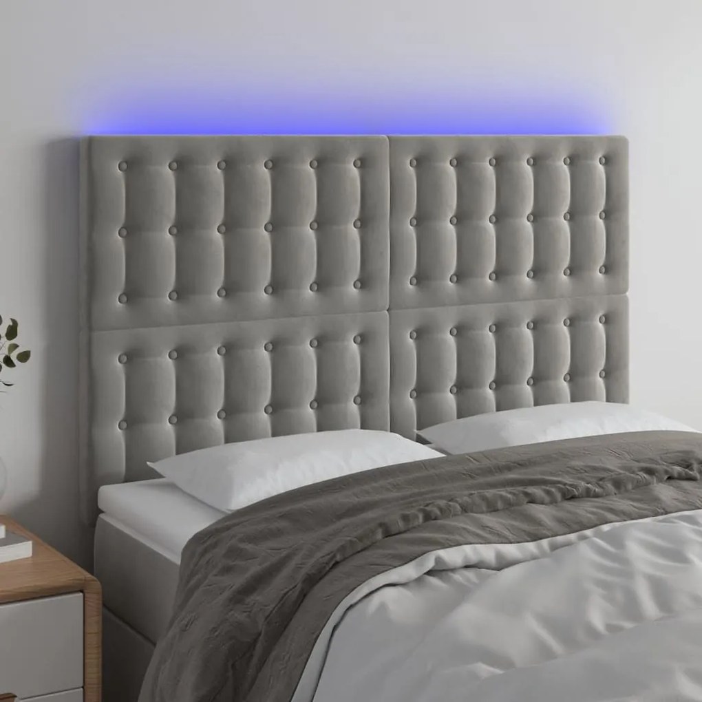 Κεφαλάρι Κρεβατιού LED Ανοιχτό Γκρι 144x5x118/128 εκ. Βελούδινο - Γκρι