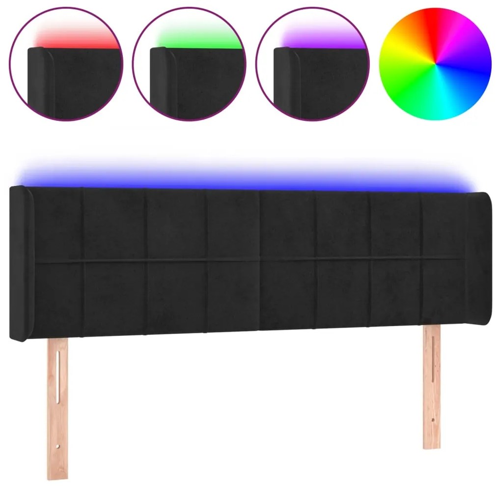 vidaXL Κεφαλάρι Κρεβατιού LED Μαύρο 147x16x78/88 εκ. Βελούδινο