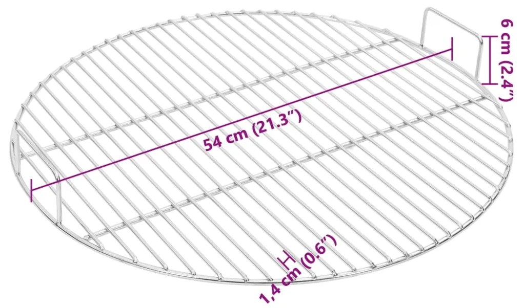 vidaXL Σχάρα Ψησίματος με Λαβές Στρογγυλή Ø54 εκ. Ανοξ. Ατσάλι 304