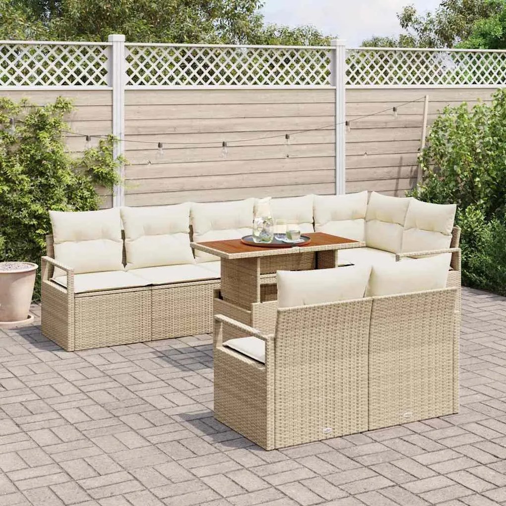 vidaXL Σετ Καναπέ Κήπου με μαξιλάρι 9 pcs Μπεζ, Κρέμα 100 x 55 x 73 εκ