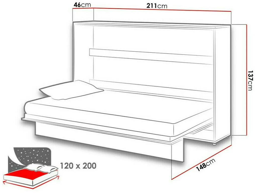 Κρεβάτι - ντουλάπα Concept Pro Lenart AH115, Μονόκλινο, Άσπρο, 120x200, Ινοσανίδες μέσης πυκνότητας, Πλαστικοποιημένη μοριοσανίδα, Τάβλες για Κρεβάτι,