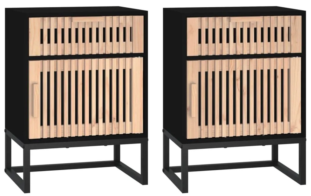 vidaXL Κομοδίνα 2 τεμ. Μαύρα 40x30x55,5 εκ Επεξεργασμένο Ξύλο & Σίδερο