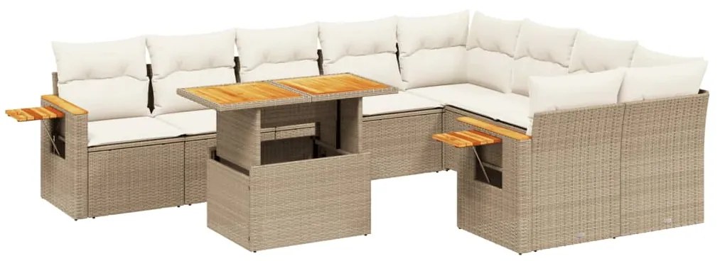 vidaXL Σετ Καναπέ Κήπου 10 τεμ. Μπεζ Συνθετικό Ρατάν με Μαξιλάρια