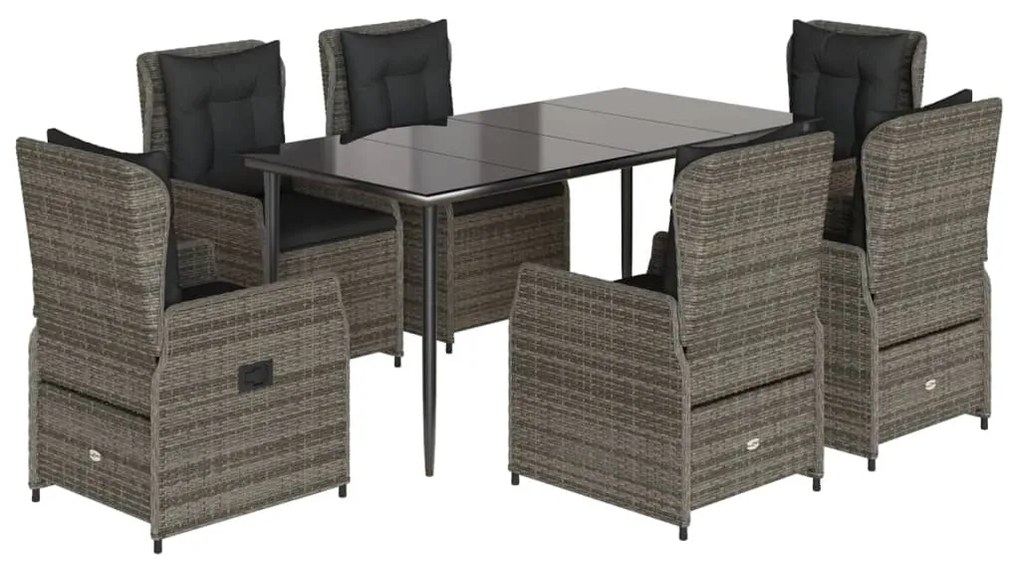 vidaXL Σετ Τραπεζαρίας Κήπου 7 τεμ. Γκρι Συνθ. Ρατάν με Μαξιλάρια