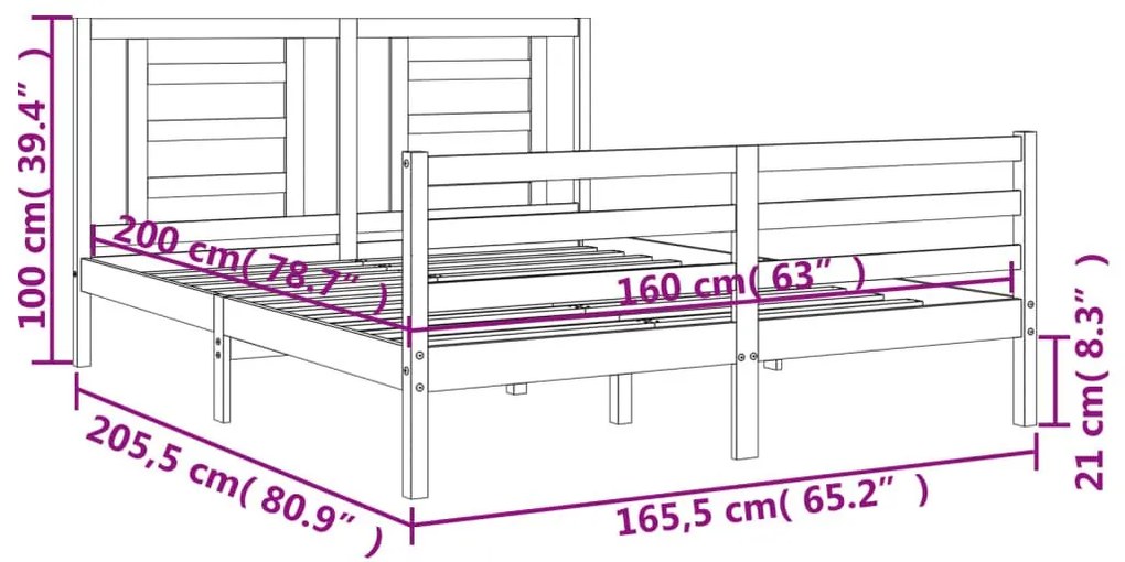 Πλαίσιο Κρεβατιού με Κεφαλάρι Λευκό 160x200 εκ. Μασίφ Ξύλο - Λευκό