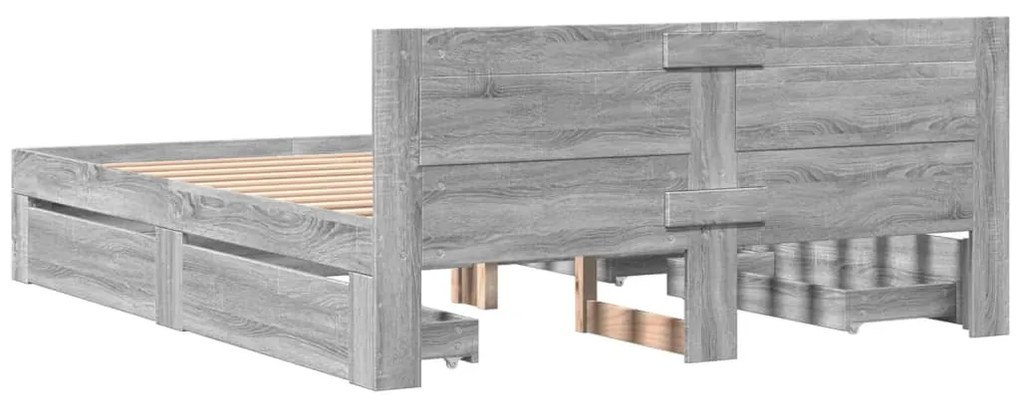 vidaXL Πλαίσιο Κρεβατιού με Κεφαλάρι Γκρι Sonoma 160x200εκ. Επεξ. Ξύλο