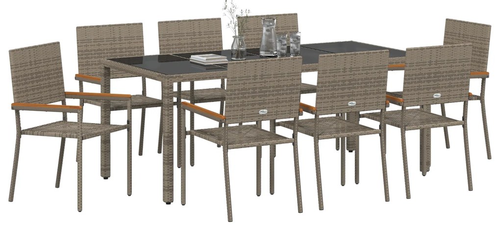 vidaXL Σέτ φαγητού για κήπο 9 pcs Γκρι 190 x 90 x 75 cm