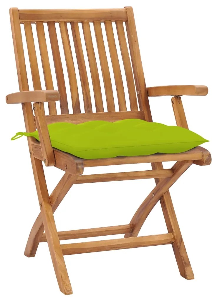 vidaXL Καρέκλες Κήπου 2 τεμ. Μασίφ Ξύλο Teak με Φωτ. Πράσινα Μαξιλάρια