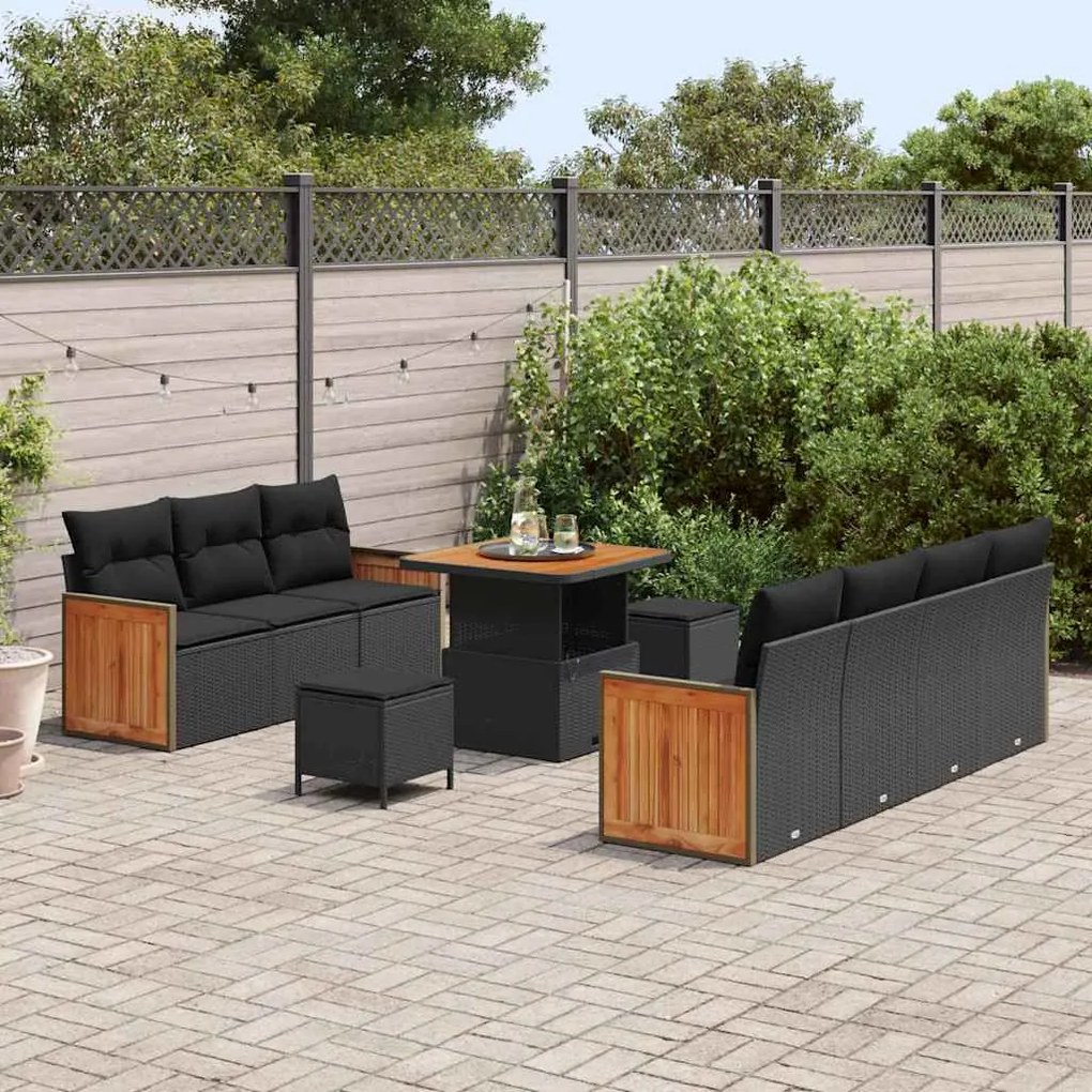 vidaXL Σετ Καναπέ Κήπου 10 pcs Μαύρο, Καφέ 80 x 80 x 71 cm