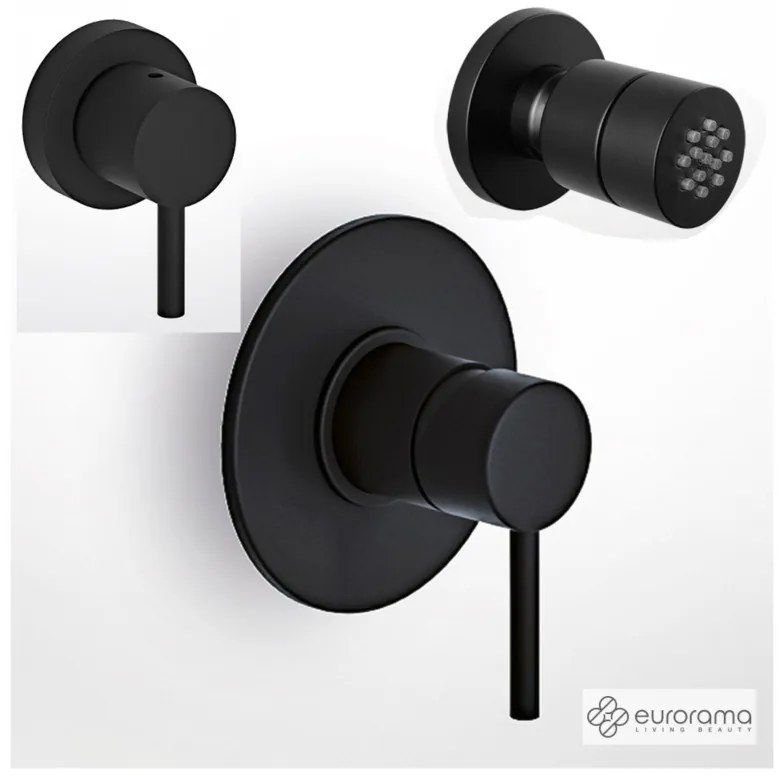 Eurorama TONDA Μίκτης εντοιχισμού &amp; εκτροπέας περιστροφικός 3 εξόδων &amp; Jet επίτοιχο ROUND Ø5εκ Black Matt